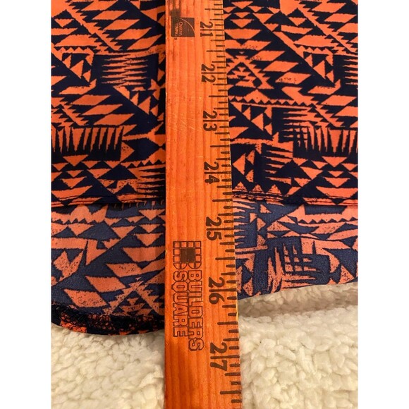 Pink Rose Top Womens Blouse Size Large  Short Sleeve Zipper Back Orange Navy - Picture 9 of 9